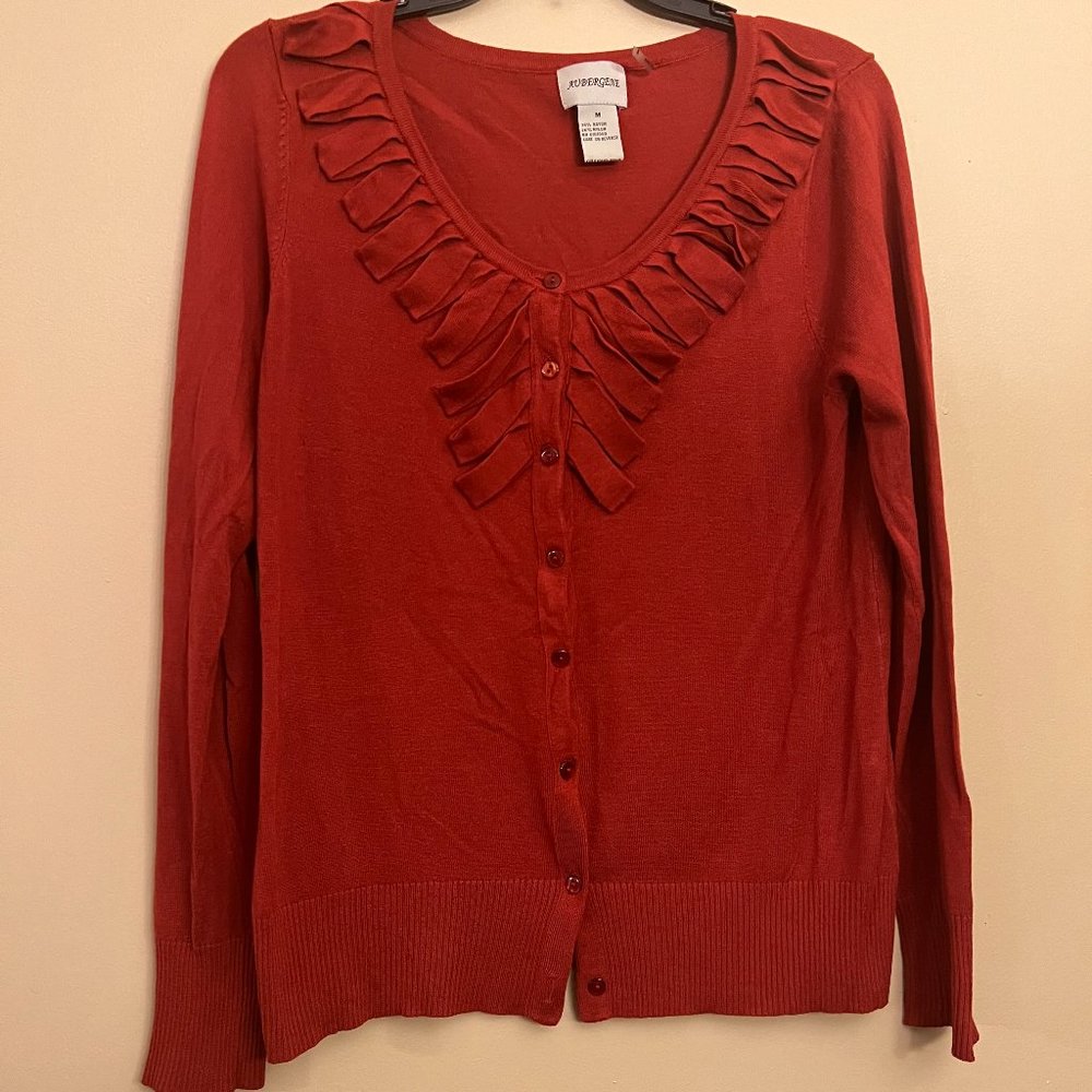 Aubergene Women's Orange Sweater button down Cardigan, Size M